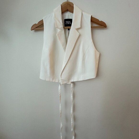 Zara Linen Blend Tailored Vest in Oyster White, Size XS - Picture 5 of 9